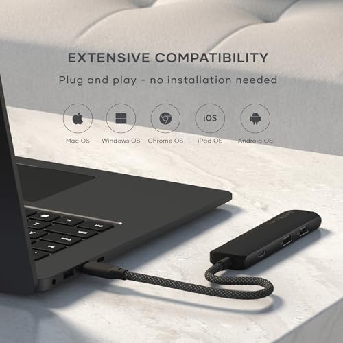 Satechi 4-in-1 USB-C Hub Multiport Adapter – Enhance Your Connectivity with 4 K HDMI Output, Dual USB 3.0 Ports, and a Sleek Black Design for Mac Book & Chromebook Users – Perfect for Remote Work and Media Streaming