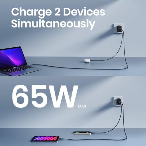 INIU 3-Port USB C Charger Block – 65 W PD Fast Charging Wall Adapter with Compact Foldable Plug, Ga N Technology for Ultimate Efficiency – Multi-Device Compatibility for Mac Book Pro/Air, i Phone 16, Samsung S25, i Pad Pro & More – Travel-Friendly Design for Rapid Power Delivery