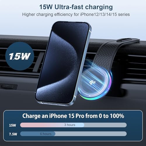 Magnetic Qi2 Wireless Car Charger Mount for i Phone 12/13/14/15 Series – 15 W Fast Charging Station with Secure Grip for Effortless Navigation and Connectivity