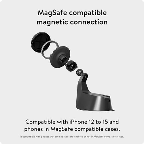Mous Mag Safe Car Mount Phone Stand – Secure Suction Mount for i Phone 16/15/14/13/12 Series | Effortless 360° Rotation & Magnetic Alignment for Ultimate Convenience | Ideal for Hands-Free Navigation and Streaming