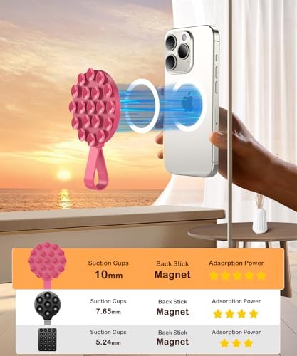 Magnetic Suction Cup Mount for Mag Safe Devices – Effortless Hands-Free Phone Holder with Premium Anti-Slip Silicone Grip for Content Creators – Ultra-Stable, Lightweight Accessory Perfect for Tik Tok and Photography on the Move