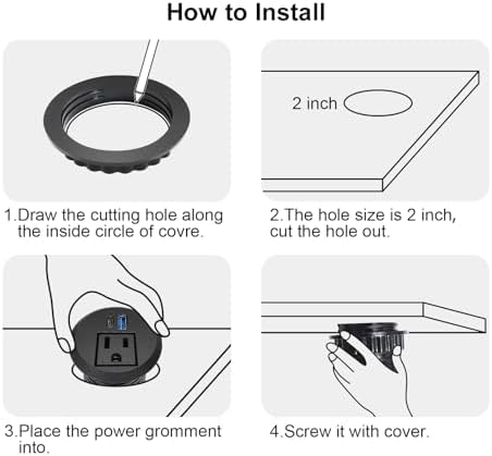 Transform Your Workspace with the 20 W USB-C Fast Charge Recessed Power Grommet – 2-Inch Flush Mount Desk Outlet Featuring 6.5 FT Extension Cord for Effortless Connectivity in Home, Office, School, or Hotel – Ultimate Space-Saving Power Solution with Enhanced Device Compatibility
