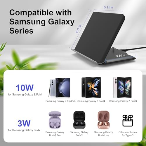 Geyo 2-in-1 Rapid Wireless Charging Station for Samsung Galaxy Z-Fold Series – Versatile Dual Device Charger for Galaxy Buds 3/3 Pro/2/2 Pro/Live with Included PD Adapter – Advanced 3-Coil Technology for Efficient Power Delivery and Sleek Black Finish