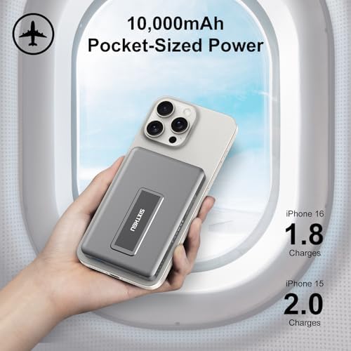 Magnetic Portable Charger – 10,000 m Ah Wireless Power Bank with 20 W PD Fast Charging for i Phone 16/15/14/13/12 & Air Pods – Durable Alloy Design for Effortless Travel & Seamless Compatibility – Sleek Black Finish for Modern Aesthetics