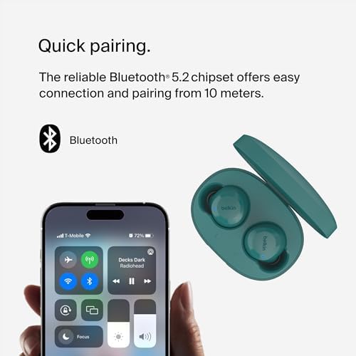 Belkin Sound Form Bolt True Wireless Earbuds – Unmatched 28-Hour Battery Life, IPX4 Water & Sweat Resistance, Effortless Wireless Charging, USB-C Compatibility – Stylish Teal Earbuds for Active Lifestyles and Superior Audio Quality