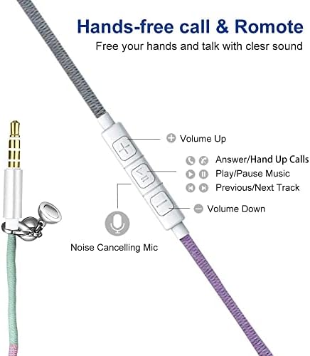 Vibrant URIZONS Nylon Braided Tangle-Free Earbuds with High-Definition Sound & Built-in Microphone – Stylish Wired Headphones Compatible with i Phone, i Pad, Mac, Android, and Samsung Devices for Ultimate Audio Enjoyment and Hands-Free Calling