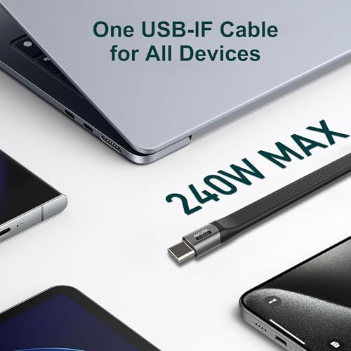 Ultra-Fast 8.5-Inch USB C Cable – Thunderbolt 4 Type-C C to C with 40 Gbps Data Transfer & 240 W PD Fast Charging – 8 K@60 Hz Video Output Compatible with i Phone 16 Pro Max, Mac Books & External SSDs – Perfect for Travel & Efficient Workspaces