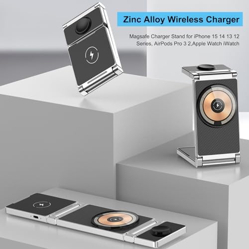 Revolutionary 3-in-1 Magnetic Foldable Wireless Charging Station for Apple Devices – Ultimate Compatibility with i Phone 15/14/13/12, Apple Watch 9/8/7/6/5/4/3/2/SE, and Air Pods 3/2/Pro – Fast, Efficient, and Portable Charging Solution for Home, Office, or Travel – Simplify Your Charging Routine with Durable, Space-Saving Design