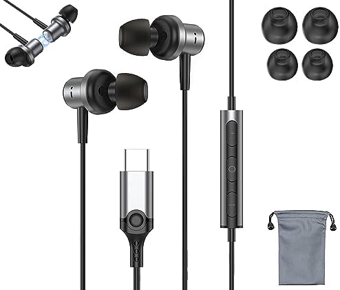 Premium USB Type C Earbuds with Magnetic Bass and Noise-Canceling – Ultimate In-Ear Headphones for i Phone 15 Pro Max, Galaxy S23 Ultra, Pixel 8 & More – Ergonomic Wired Design for Enhanced Comfort and Clarity – Ideal for Music, Calls, and Daily Commuting – GAROGYI Quality Audio Solution in Sleek Gray Finish