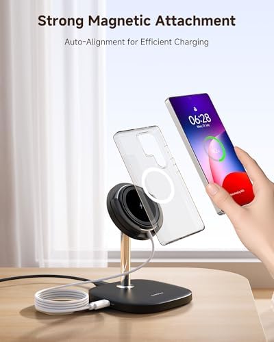 Detachable Magnetic Charging Station for Samsung Galaxy S25/S24/S23/S22/Z Flip7/Z Fold7 & i Phone 16/15/14/13/12 – Fast Wireless Charger with Mag Safe Compatibility, Compact Design for Home & On-the-Go Convenience, Swan Scout 506 SM