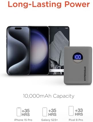 High-Capacity 10,000 m Ah Portable Power Bank with 20 W USB-C PD Fast Charging – Dual-Port Charger for i Phone, Galaxy & More – LED Display for Battery Life Monitoring, Up to 35 Hours Extra Power, Compact Travel Essential for On-the-Go Charging