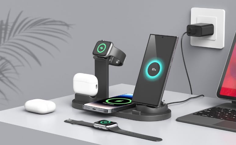 3-in-1 Wireless Charging Station for Multi-Device Convenience – Fast Qi Charger for i Phone, Samsung & More – Sleek Black Design for Home & Travel – Ultimate Solution to Eliminate Clutter and Ensure Device Readiness