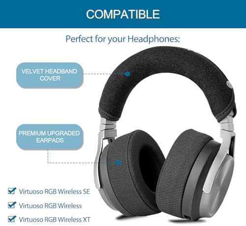 Ultimate Comfort Upgrade: Premium Replacement Ear Pads & Headband Cover for Corsair Virtuoso RGB Wireless SE XT Gaming Headset – Stylish Black Cushions for Enhanced Durability and Effortless Installation