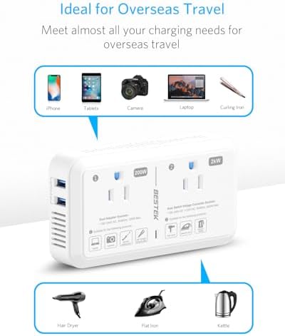 Universal Travel Voltage Converter with Dual USB Ports – 2000 W Adapter for Hair Dryers & Curling Irons – EU/UK/AUS Plug Compatibility for Hassle-Free Global Travel – Compact and Durable Design for On-the-Go Charging