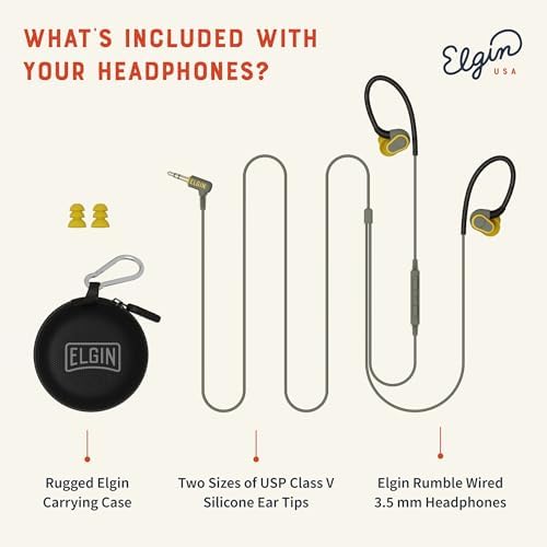 Elgin Rumble Industrial Earplug Headphones – OSHA Compliant Noise-Isolating In-Ear Earbuds with 27 d B NRR, Waterproof IP67 Rating, Integrated Mic for Hands-Free Calls, 3.5 mm Jack for Universal Device Compatibility – Premium Hearing Protection for Noisy Work Environments