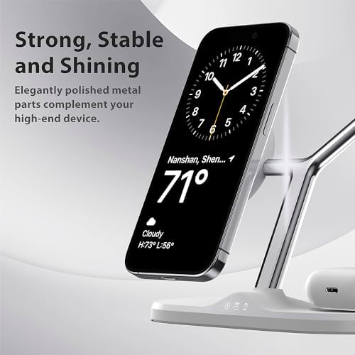 Ultimate 3-in-1 Mag Safe Wireless Charging Station for Apple Devices – Fast, Space-Saving Charger for i Phone 12-16, Apple Watch, and Air Pods – Enhanced Compatibility and Sleek Design for Organized Spaces