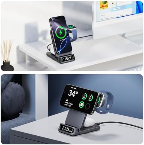 Foldable 3-in-1 Magnetic Wireless Charging Station: Mag Safe-Compatible Charger for i Phone 16/15/14/13 Series, Apple Watch, and Air Pods – Enhanced Portability and Fast Charging for Travel and Home Use