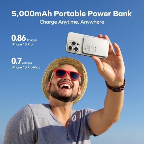 MOMAX 5000 m Ah Ultra-Slim Magnetic Power Bank – 0.3-Inch Portable Charger with 20 W Fast Wired & 15 W Wireless Charging, Compatible with Mag Safe and i Phone 15/14/13/12 Series, Includes USB-C Cable, Black – Lightweight Travel Companion with Strong N52 Magnet for Optimal Alignment & Advanced Safety Features for Secure Charging