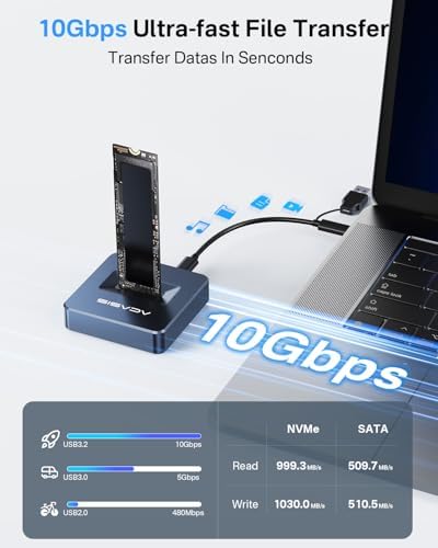 High-Speed ACASIS NVME to USB Docking Station – Premium Aluminium Alloy SSD Adapter with 10 Gbps Transfer Rate, Unmatched Compatibility for M.2 NVMe & SATA Drives, Optimal Heat Dissipation & Tool-Free Setup for Streamlined Data Management