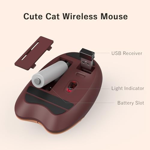 Adorable Pink Cat Wireless Silent Mouse – 2.4 GHz Plug and Play Optical Companion for Laptop & PC – Compact, Noise-Free Design Perfect for Home, Office, and Study Sessions – Cute Cat-Themed USB Nano Receiver Included