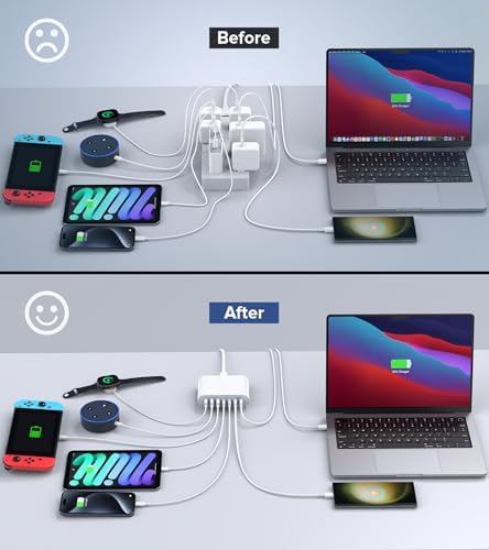 185 W Ga N USB-C Multi-Device Charging Hub – 7-Port Fast Charger for Mac Book Pro/Air, i Pad Pro, i Phone 16/15/14, Air Pods 4 & Watch Ultra 2 – Compact Power Adapter with Advanced Safety Features for Seamless Connectivity and Efficient Charging Solutions