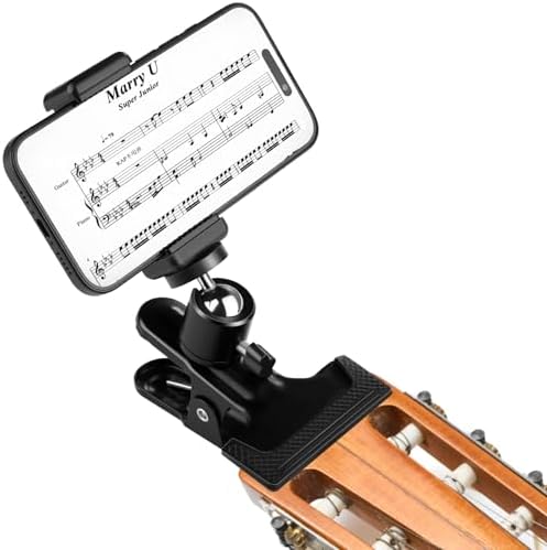 Guitar Bass Head Phone Holder Cell Phone Stand Live Broadcast Bracket Clip Clamp Phone Mount with 1/4 Ball Head Adapter Universal for Bass Ukulele Compatible with iPhone Samsung Smart Phones – Enhanced Compatibility and Speed