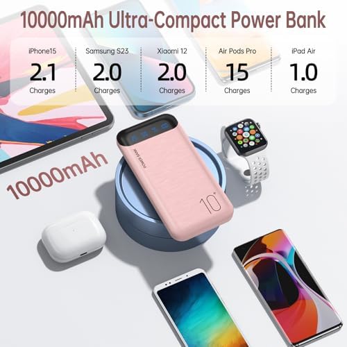 10000 m Ah Slim Portable Power Bank – Fast Charging External Battery Pack with Dual USB 2.4 A Outputs & USB-C Compatibility for i Phone 12-16, Huawei, Samsung Galaxy S20, & Android Tablets – Ideal for Travel and Daily Use