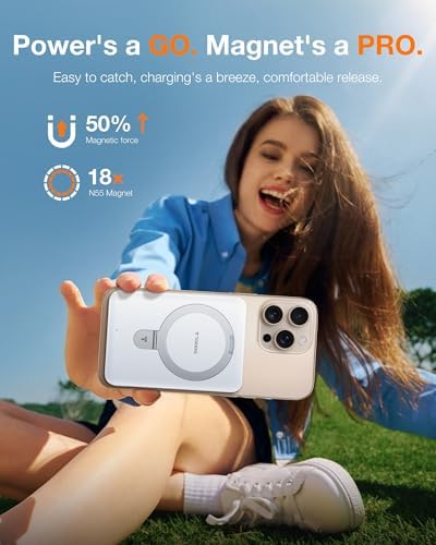TORRAS Magnetic 10000 m Ah Portable Power Bank – Ultra-Slim Wireless Charger for i Phone with Fast Charging & Integrated O-Stand, Compatible with Mag Safe, 16 Pro Max, Pro, 15, 14, 13, 12 – Essential Travel Companion for Effortless Connectivity