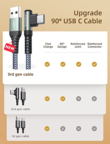 AINOPE Right Angle USB C Cable – 2-Pack (10 ft + 10 ft) Fast Charging 3.1 A Nylon Braided Charger for Enhanced Device Compatibility, Ideal for Gaming and Multitasking, Durable Black Design