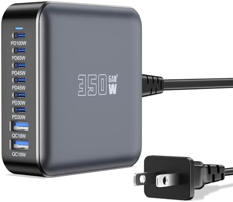 350 W 8-Port USB Fast Charging Station | Multi-Device Charger Block with PD 100 W for Rapid Power Delivery | Universal Compatibility for i Phone, Android, Tablets & More | Compact Design for Home, Office & Travel | Safe Charging with Overcharge Protection