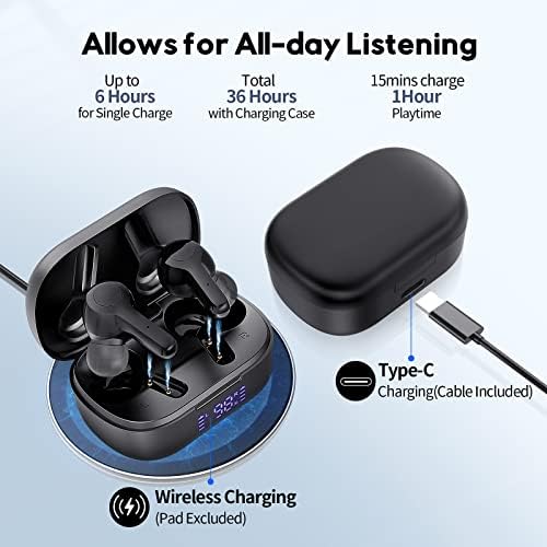 Elevate Your Sound with MOZOTER Bluetooth 5.3 Wireless Earbuds – Deep Bass & Crystal Clear Calls, 4-Microphone Noise Cancelling Technology, Lightweight Design for Ultimate Comfort, Wireless Charging Case – Perfect for i Phone and Android Users, Ideal for Workouts and Daily Adventures