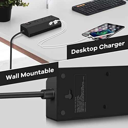 Ultimate 8-Outlet Power Strip Tower with 15 FT Extension Cord | Compact Surge Protector with 4 USB Ports & 20 W USB-C Fast Charging | Space-Saving Desk Organizer for Office & Home | Enhanced Compatibility for All Devices