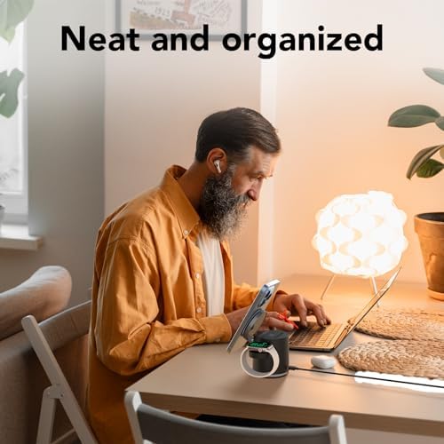 HATALKIN 4-in-1 Wireless Charging Station with Integrated Night Light – Fast Charging Dock for i Phone 12-16 Pro/Max, Apple Watch Series 6-Ultra, Air Pods – Sleek Design for Effortless Device Organization and Ambiance Enhancement