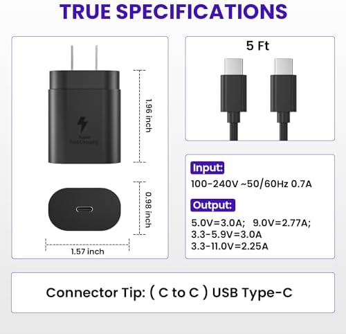 25 W Dual USB-C Fast Charging Kit with 5 ft Cables – Premium Compact Power Adapter for i Phone & Samsung Galaxy – Reliable Rapid Charger for Enhanced Performance and Durability