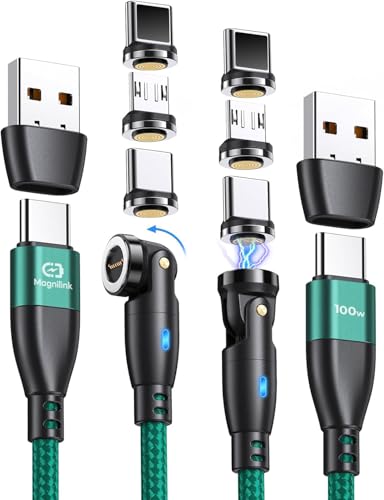 Ultra-Fast 360 PRO 100 W Magnetic USB C Phone Charger (2-Pack) – 6-in-1 Versatile Charging Cable for i-Products, Type-C & Micro USB – Durable, Compact, and Reliable Charging Solution in Onyx Black