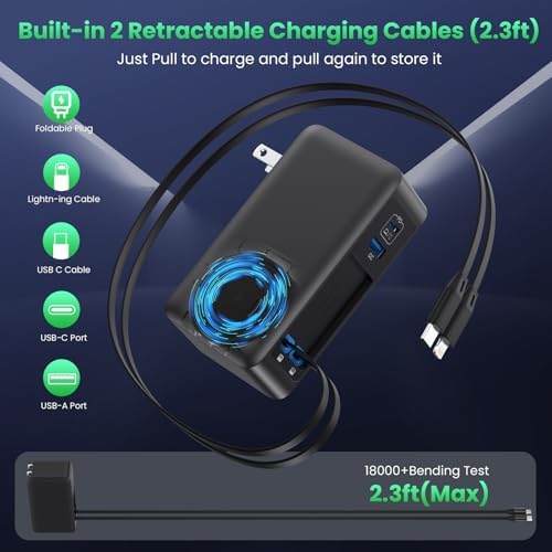 120 W Ga N IV USB-C Charger Station with Dual Retractable Cables – Fast Charging Wall Adapter for Mac Book, i Pad, i Phone 16/15/14, Galaxy S24 & Android Devices – Compact 4-in-1 Foldable Design for Effortless Travel and Enhanced Compatibility