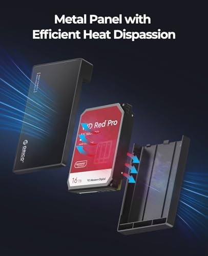 ORICO USB 3.0 External Hard Drive Enclosure for 3.5/2.5 Inch SATA Drives – Effortless Tool-Free Setup, 20 TB Capacity, UASP Acceleration for Superior Data Transfer Speeds, and Reliable 12 V/2 A Power Supply – Ideal Solution for Expanding Storage and Secure Data Transfers