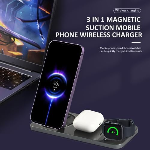 3-in-1 Wireless Charging Station for i Phone 12/13/14/Pro/Pro Max – Fast Charging Dock with Apple Watch & Air Pods Compatibility – Portable, Sleek Design for Effortless Power Solutions at Home or On-the-Go