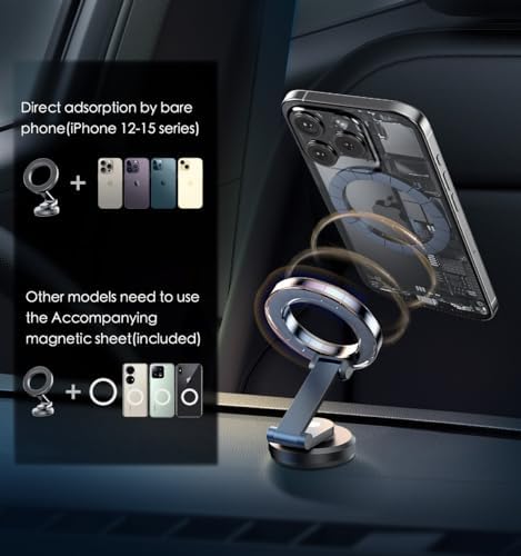 Magnetic Dashboard Phone Holder for Cars – Versatile Rotatable Mount for i Phone 15, 14, 13, 12 Pro Max Plus Mini & All Smartphones – Superior Stability for Hands-Free Navigation and Quick Access