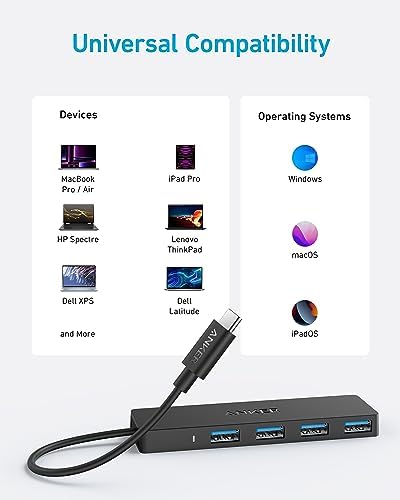 Anker Ultra-Slim 4-Port USB 3.0 Hub – Lightning-Fast 5 Gbps Data Transfer for Mac Book, i Mac, and Surface – Compact 0.7 ft Design for On-The-Go Professionals – Enhance Your Workspace with Effortless Connectivity and Seamless Device Integration