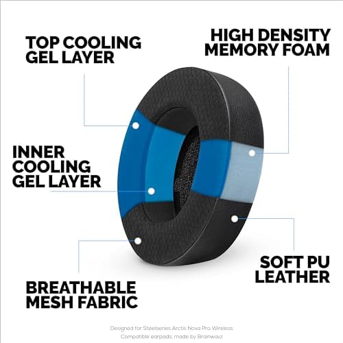Transform Your Gaming and Listening Experience with Premium Hybrid Ear Pads for Arctis Nova Pro Wireless – Featuring Ultra-Comfort Memory Foam, Cooling Gel Technology, and Breathable Mesh/Leather for Superior Sound Isolation and Performance Enhancement by Brainwavz – Perfect for Long Sessions and Easy Installation