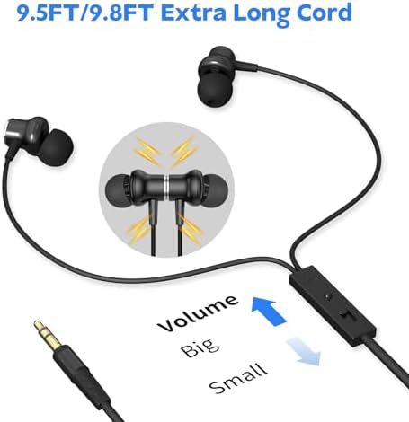 Extended Comfort Wired Earbuds with 6.5-Foot Cord and Integrated Volume Control – Perfect for TV and Laptop Use – Universal Compatibility for Superior Sound Quality in a Stylish Black Design