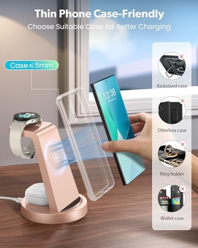 Revolutionary 3-in-1 Wireless Charging Station for Samsung Devices: Fast Charging Dock for Galaxy Watch 7, 6, 5, 4, 3 Pro, Classic & Galaxy Buds – Sleek Stand Compatible with S25, S24 Ultra, S23, S22, S21, Note, and Z Fold – Optimal Efficiency and Stylish Design for Home or Office Use