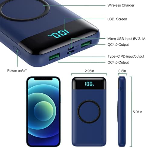 Ultra-High Capacity 30,800 m Ah Wireless Power Bank – 15 W Fast Charging & 25 W PD QC4.0 – Smart LED Display with 4 Outputs & 2 Inputs – Versatile USB-C External Battery Pack for i Phone, Samsung & More – Travel-Ready Charging Solution in Sleek White Finish