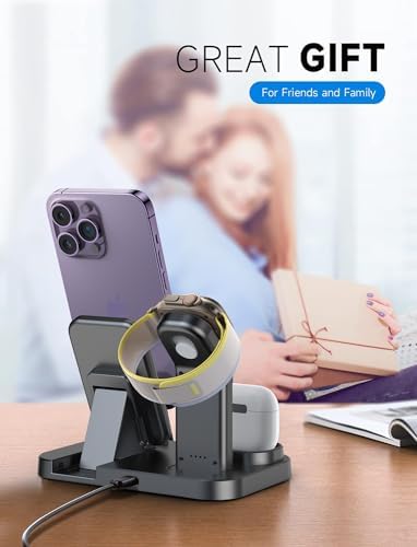 Revolutionary 3-in-1 Wireless Charging Dock for Apple Devices – Streamlined Charging Station for i Phone, Apple Watch, and Air Pods with Fast Charging 18 W Adapter in Sleek Graphite Black – Perfect for Home and Office Organization