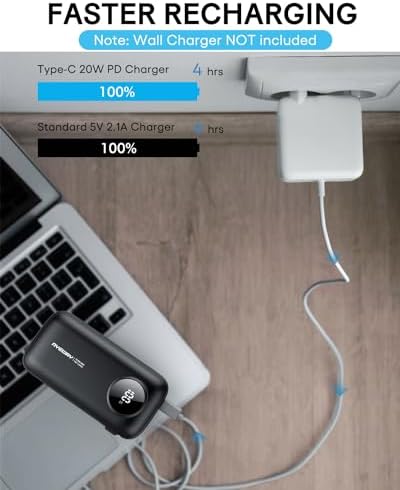 Ayeway Ultra-Compact 10,000 m Ah Portable Power Bank with Integrated Charging Cable – Fast USB C Battery Pack for i Phone, Samsung, and 5 V Heated Vests – Lightweight, Multi-Device Charging Solution for On-the-Go Connectivity