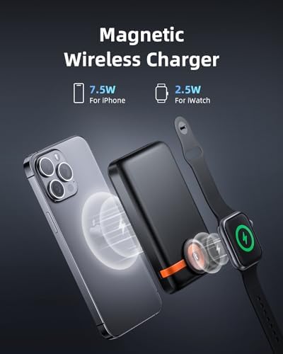Ultra-Fast 4-in-1 Magnetic Power Bank: 10,000 m Ah Wireless Charger for i Phone 12/13/14/15/16 Series & Apple Watch – Convenient USB-C 20 W PD Charging for Busy Lifestyles – Compact Portable Power Solution for On-the-Go Energy Needs