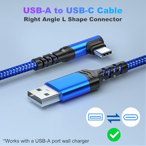 10 ft Right Angle USB C Cable 5-Pack – Fast Charging Nylon Braided Charger for Samsung Galaxy S25, S24, S23, A16, A15 & Google Pixel 9, 8 – Superior Durability and Comfort for Gaming and Daily Use – Enhanced Compatibility for All Type C Devices