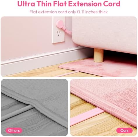 Chic NTONPOWER Pink Power Strip with 5 ft Flat Extension Cord – 3 AC Outlets, 2 USB-C, 2 USB-A Ports – Wall Mountable & Space-Saving Design for Home, Dorm & Travel – Enhanced Charging Compatibility for Stylish Electronics Management