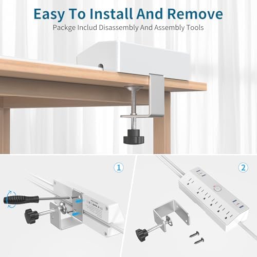 Maximize Your Workspace Efficiency with the JXGUCAT 40 W Fast Charging Desk Clamp Power Strip – 6 AC Outlets & 2 USB-C Ports, 10 ft Cord, Ideal for Home Office Surge Protection, Fits 1.8″ Tabletop Edges, Removable Mount for Effortless Setup